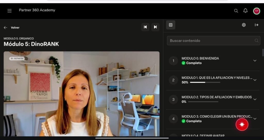 Área de alumnos de Partner 360 con módulos de la formación