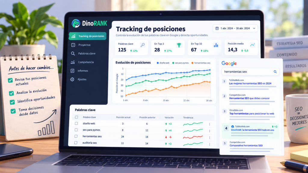 Tracking de posiciones:
Tracking de posiciones en DinoRANK para revisar palabras clave